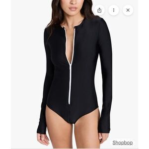 Cover Black Front Zip UV Protective Long Sleeve One Piece Swimsuit Size Large